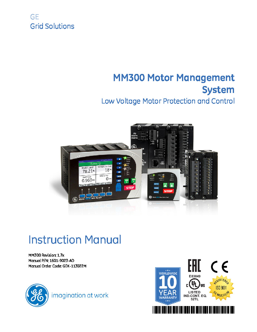 First Page Image of MM300-BEHP3CA GE Multilin MM300 1601-9023-AD User Manual.pdf